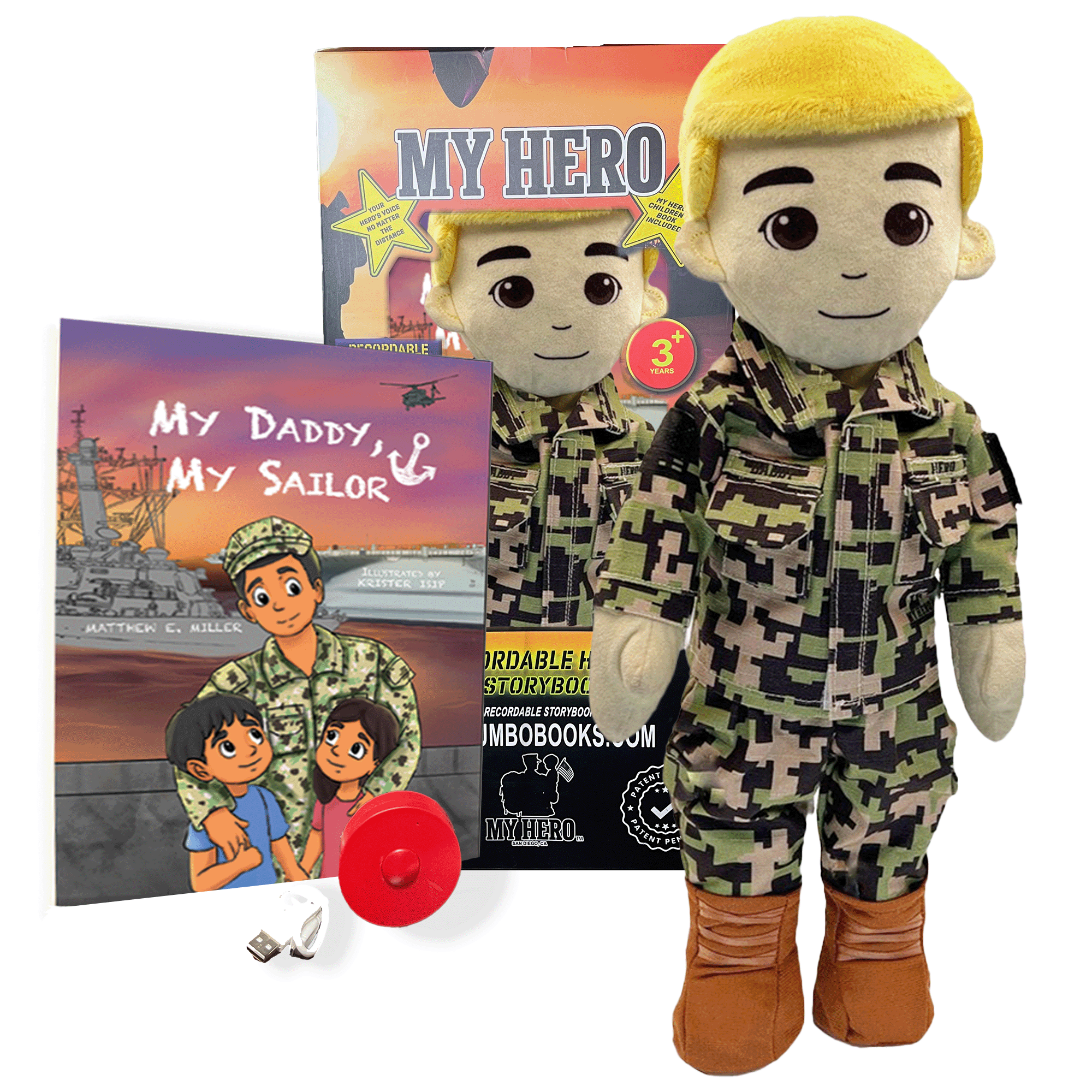 Customizable & Recordable My Hero U.S. Navy Sailor Plush Daddy Doll & Plush Mommy Deployment Doll providing comfort dolls & personalized dolls for kids