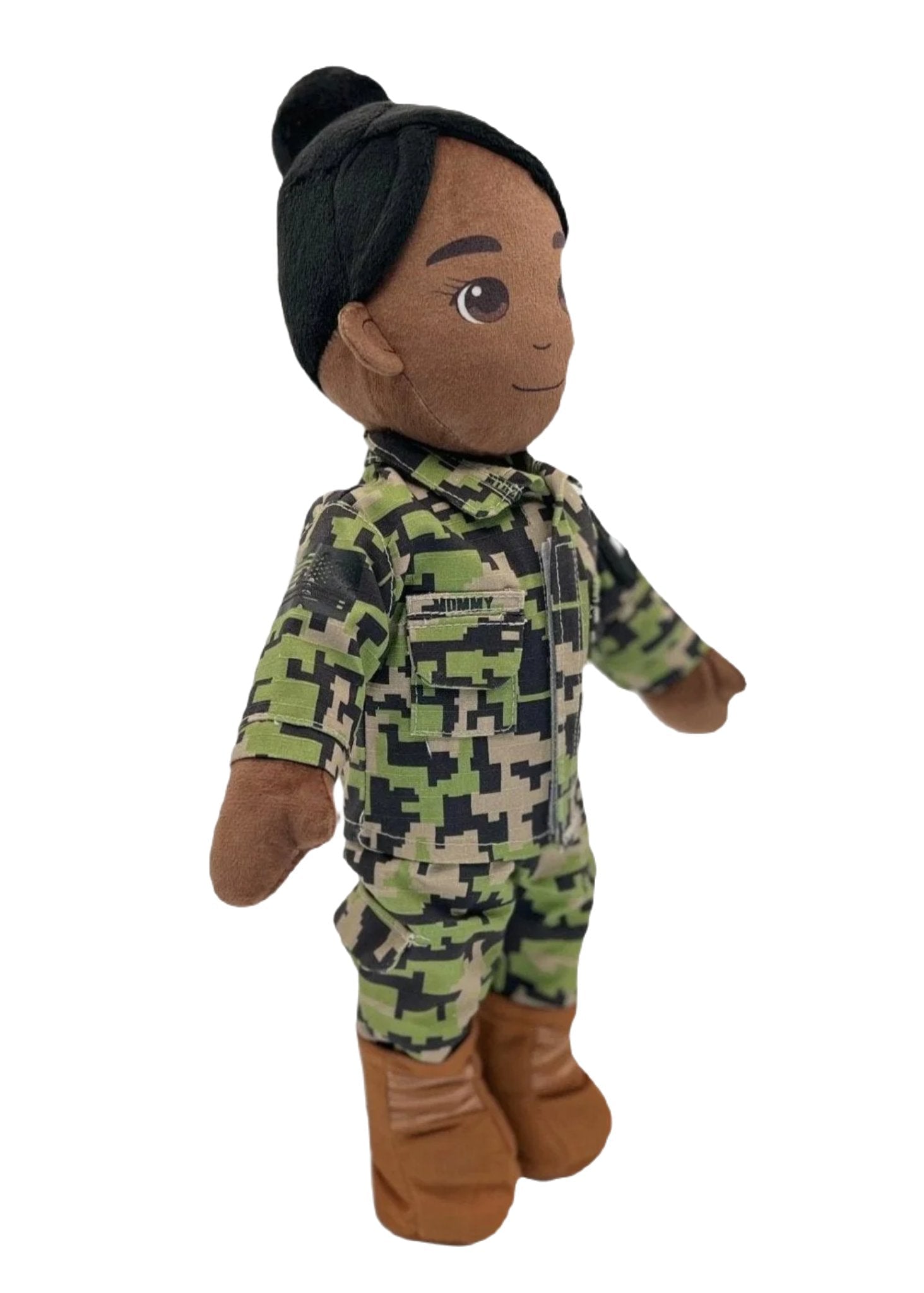 female black sailor plush doll mommy doll with black hair in authentic navy working uniform. plush doll for military kids.  