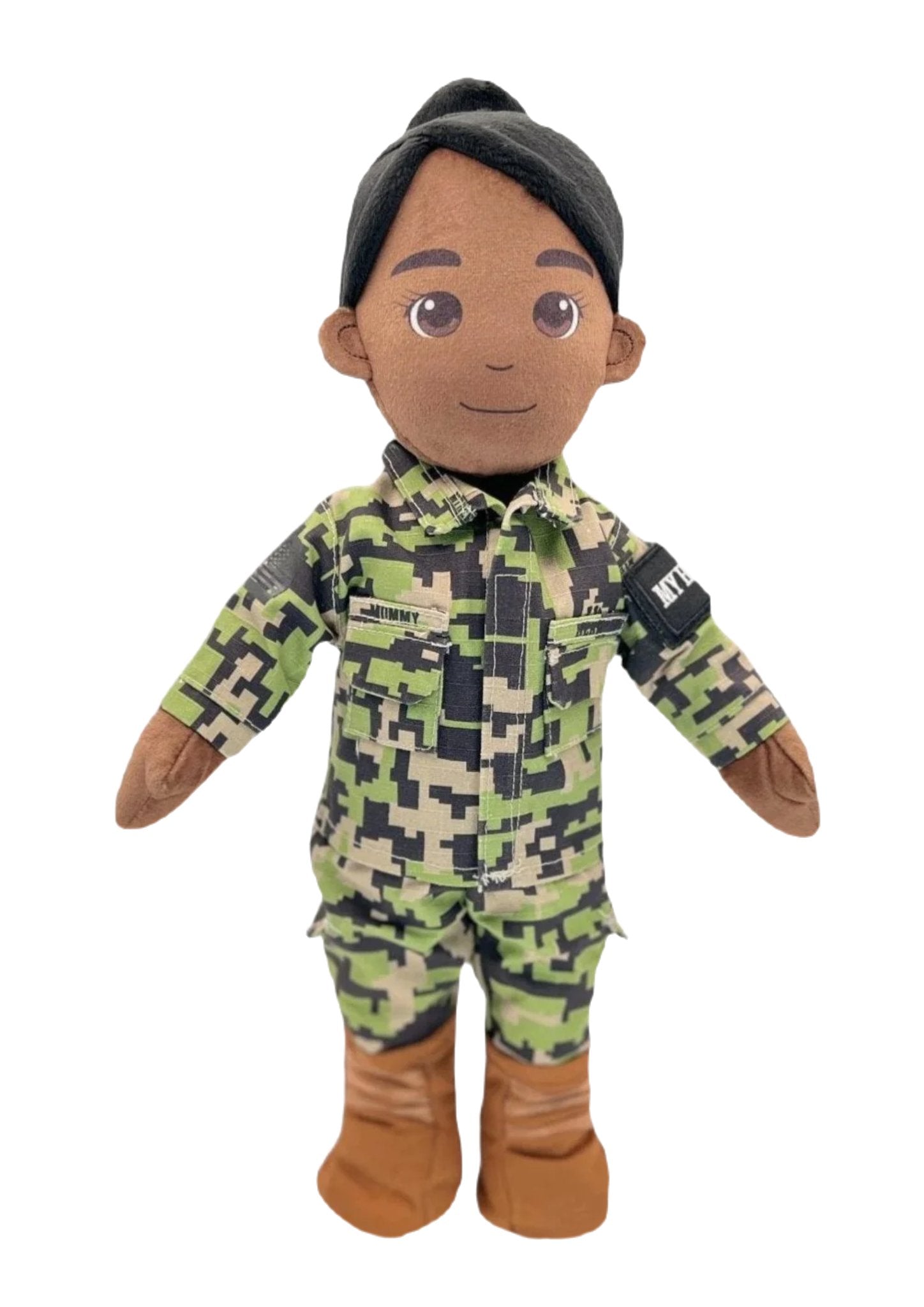 female black sailor plush doll mommy doll with black hair in authentic navy working uniform. plush doll for military kids.  