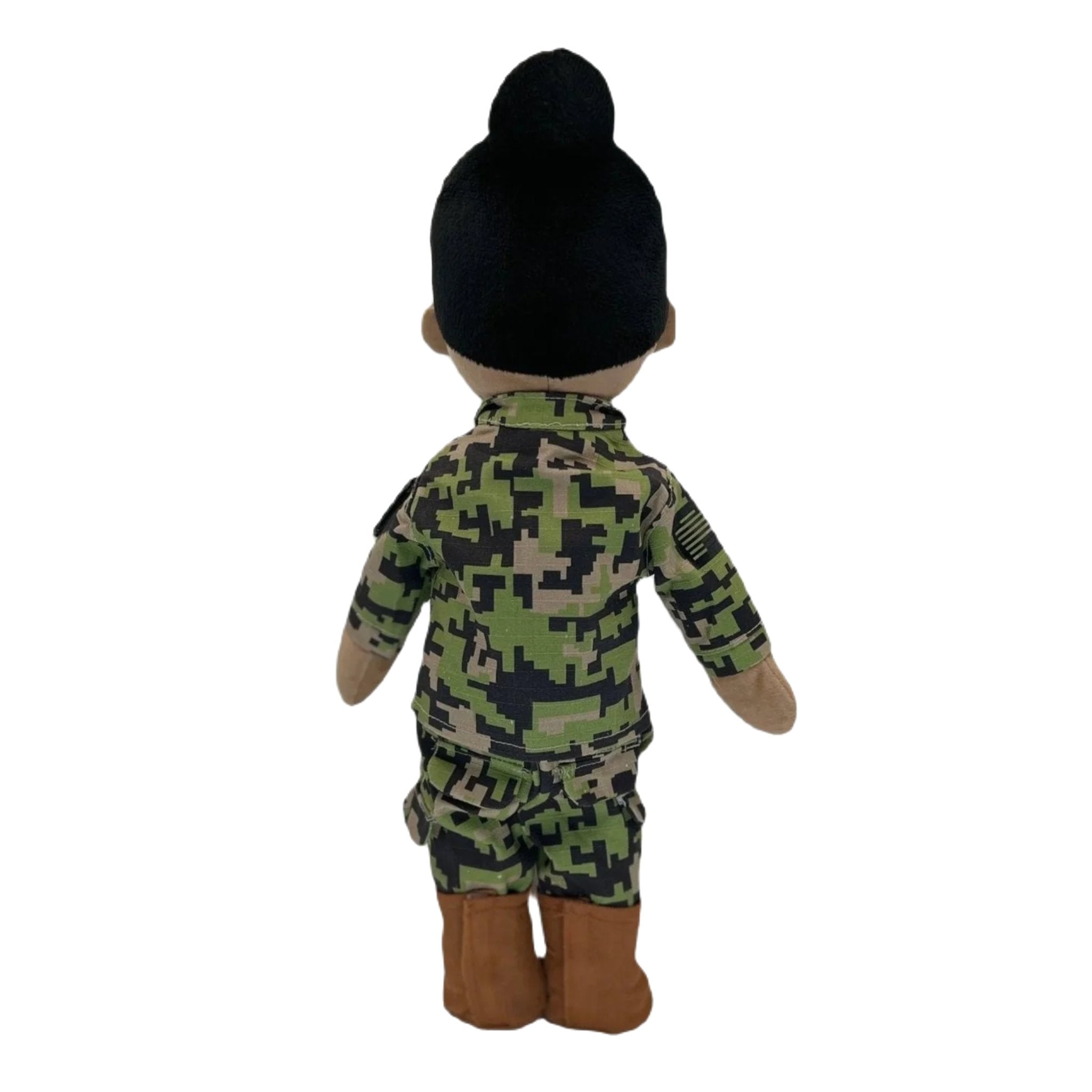 female sailor plush doll mommy doll with black hair in authentic navy working uniform. plush doll for military kids. 