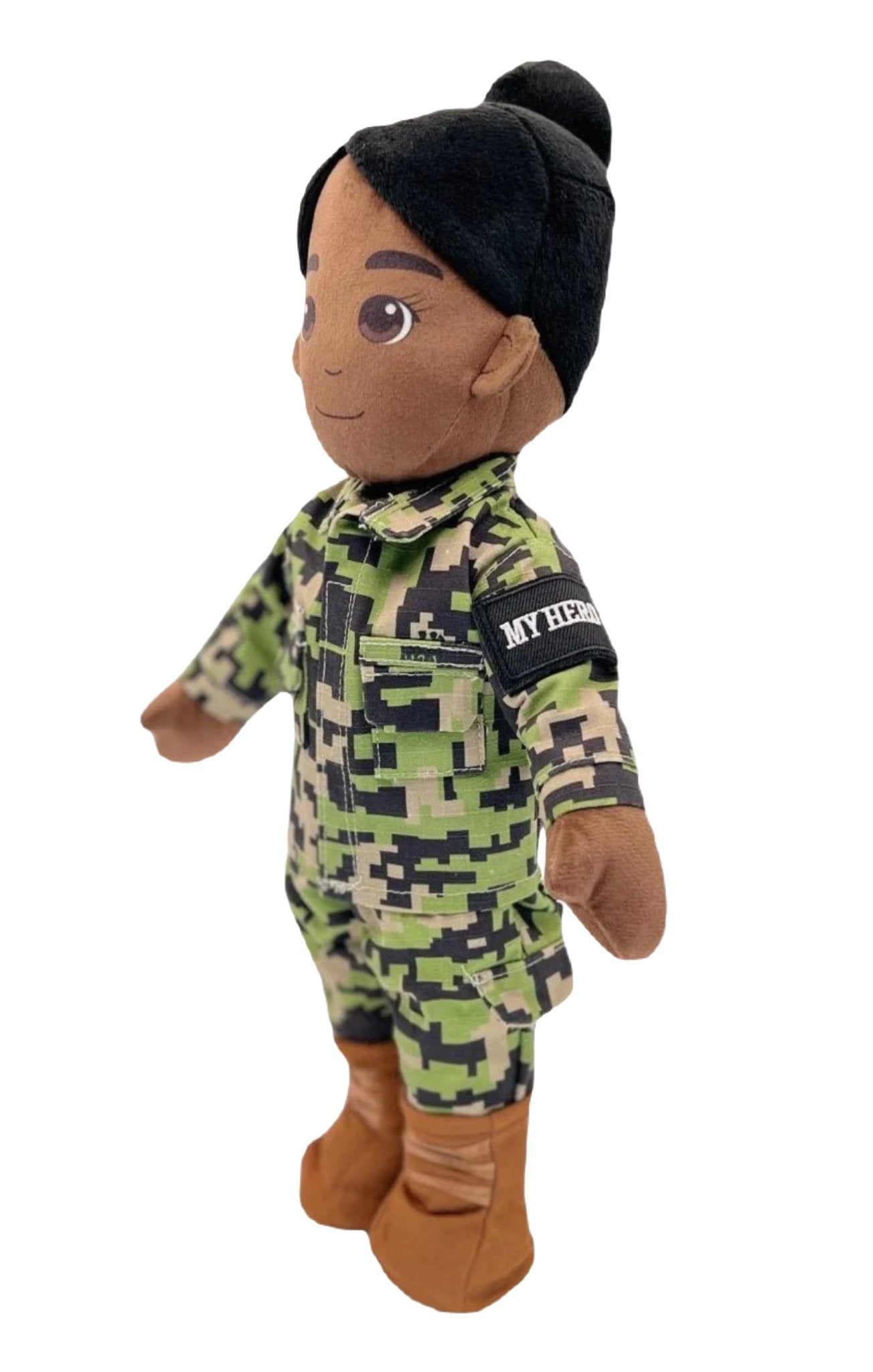 female black sailor plush doll mommy doll with black hair in authentic navy working uniform. plush doll for military kids.  