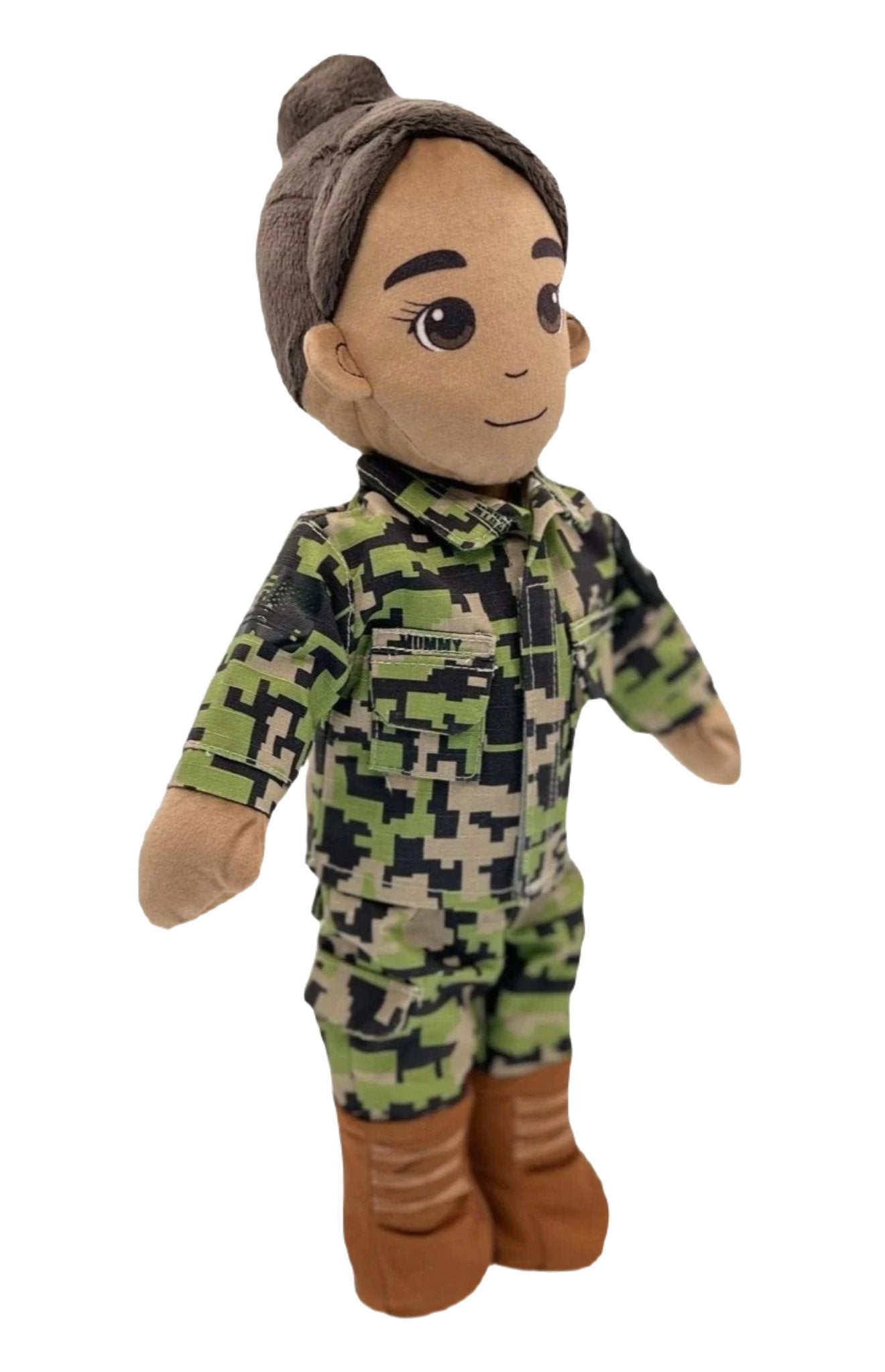 female sailor plush doll mommy doll with black hair in authentic navy working uniform. plush doll for military kids. 